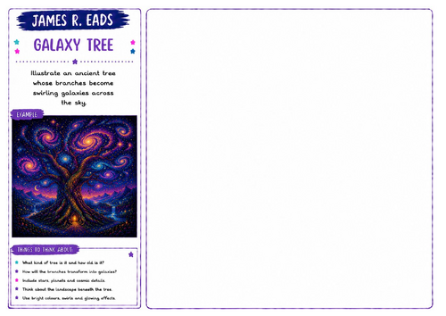James R. Eads Inspired Art Worksheet | Galaxy Tree | Cosmic Nature Drawing | KS2 KS3 KS4