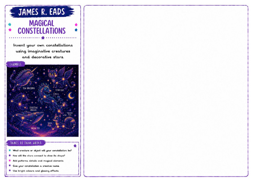 James R. Eads Inspired Art Worksheet | Magical Constellations | Creative Astronomy Activity | KS2 KS