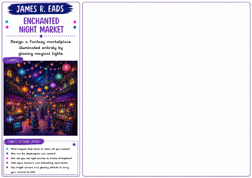 James R. Eads Inspired Art Worksheet | Enchanted Night Market | Fantasy Architecture Activity | KS2