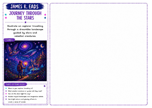 James R. Eads Inspired Art Worksheet | Journey Through the Stars | Fantasy Adventure Drawing | KS2 K