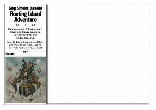 Greg Simkins (Craola) Inspired Art Worksheet – Floating Island Adventure | Fantasy Landscape Drawing