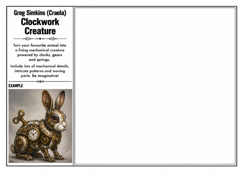 Greg Simkins (Craola) Inspired Art Worksheet – Clockwork Creature | Mechanical Animal Drawing