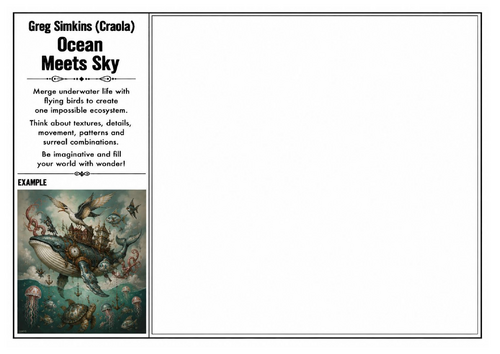 Greg Simkins (Craola) Inspired Art Worksheet – Ocean Meets Sky | Fantasy Animal Drawing Activity