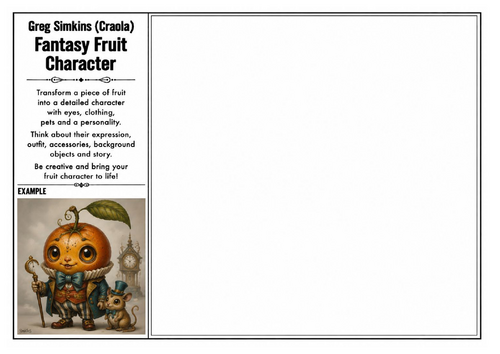 Greg Simkins (Craola) Inspired Art Worksheet – Fantasy Fruit Character | Creative Character Design