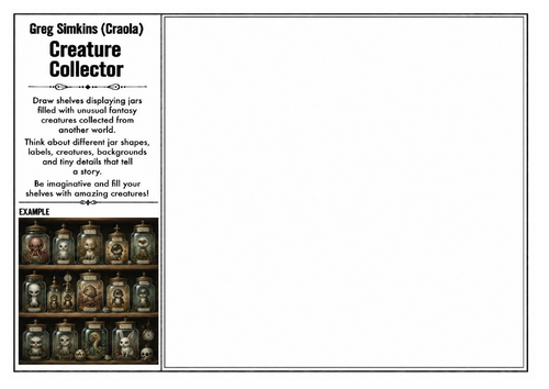 Greg Simkins (Craola) Inspired Art Worksheet – Creature Collector | Fantasy Creature Collection Draw