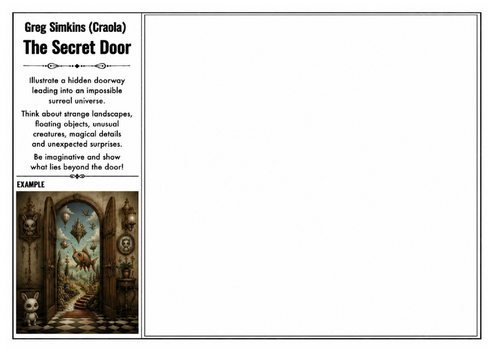 Greg Simkins (Craola) Inspired Art Worksheet – The Secret Door | Surreal Fantasy Landscape