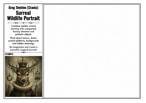 Greg Simkins (Craola) Inspired Art Worksheet – Surreal Wildlife Portrait | Fantasy Animal Art