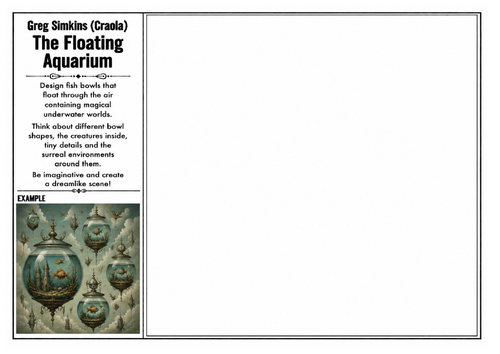 Greg Simkins (Craola) Inspired Art Worksheet – The Floating Aquarium | Fantasy World Drawing