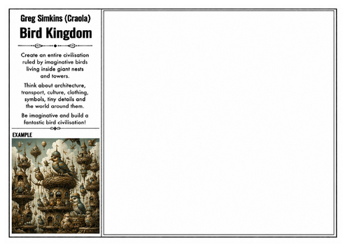 Greg Simkins (Craola) Inspired Art Worksheet – Bird Kingdom | Fantasy Architecture & Creature Design
