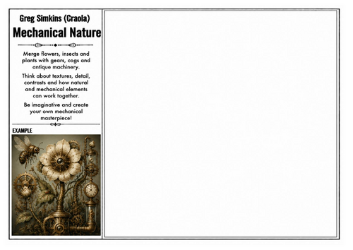 Greg Simkins (Craola) Inspired Art Worksheet – Mechanical Nature | Steampunk Botanical Drawing