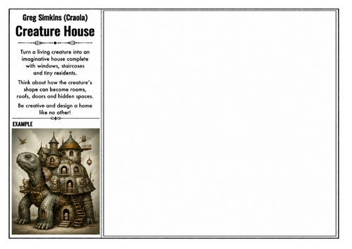 Greg Simkins (Craola) Inspired Art Worksheet – Creature House | Fantasy Architecture Drawing Activit