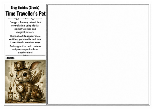Greg Simkins (Craola) Inspired Art Worksheet – Time Traveller's Pet | Fantasy Creature Design