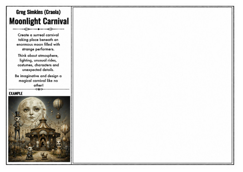 Greg Simkins (Craola) Inspired Art Worksheet – Moonlight Carnival | Surreal Fantasy Drawing