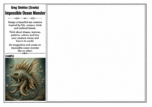 Greg Simkins (Craola) Inspired Art Worksheet – Impossible Ocean Monster | Fantasy Sea Creature Drawi
