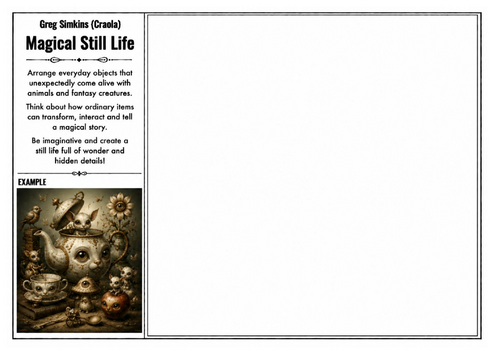 Greg Simkins (Craola) Inspired Art Worksheet – Magical Still Life | Fantasy Object Drawing