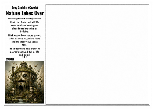 Greg Simkins (Craola) Inspired Art Worksheet – Nature Takes Over | Fantasy Environment Drawing