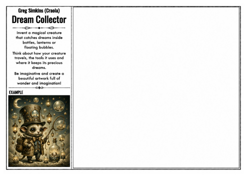 Greg Simkins (Craola) Inspired Art Worksheet – Dream Collector | Fantasy Creature Drawing