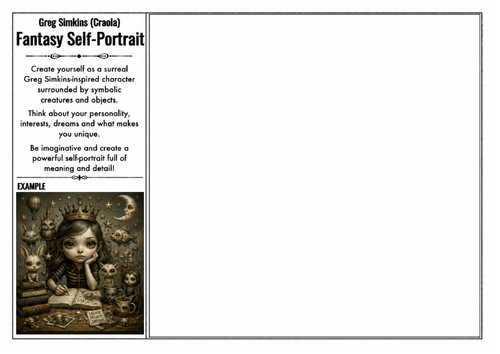 Greg Simkins (Craola) Inspired Art Worksheet – Fantasy Self-Portrait | Surreal Character Design