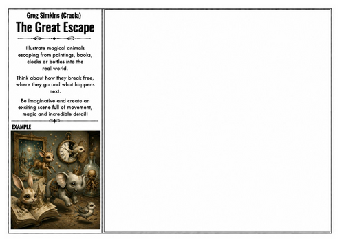 Greg Simkins (Craola) Inspired Art Worksheet – The Great Escape | Surreal Fantasy Illustration