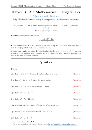 The Quadratic Formula | 40 Worked Examples | Edexcel GCSE Higher Maths
