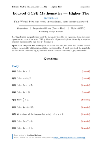 Inequalities | 40 Worked Examples | Edexcel GCSE Higher Maths