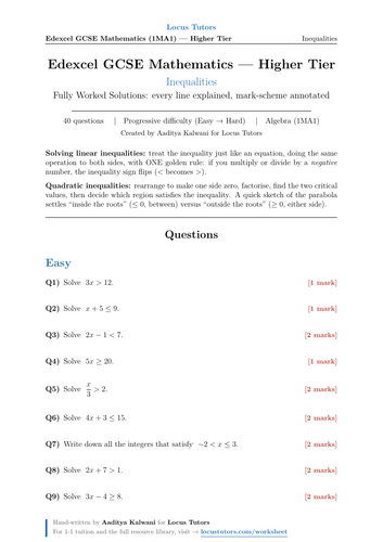 Inequalities | 40 Worked Examples | Edexcel GCSE Higher Maths