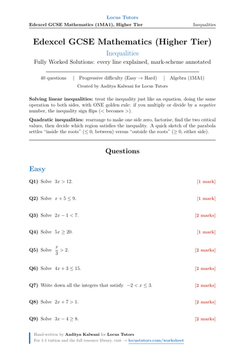 Inequalities | 40 Worked Examples | Edexcel GCSE Higher Maths