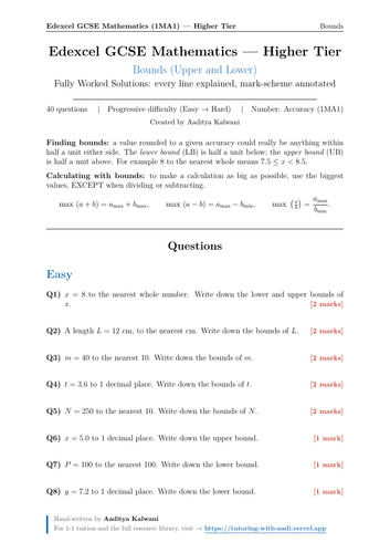 Upper and Lower Bounds | 40 Worked Examples | Edexcel GCSE Higher Maths