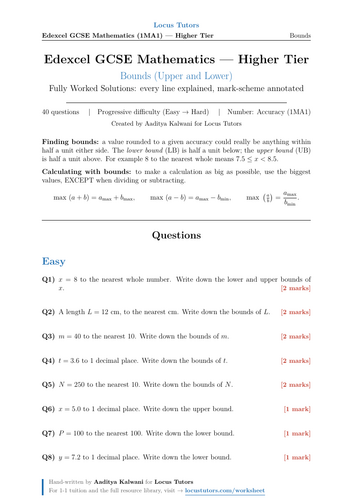 Upper and Lower Bounds | 40 Worked Examples | Edexcel GCSE Higher Maths