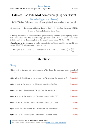 Upper and Lower Bounds | 40 Worked Examples | Edexcel GCSE Higher Maths