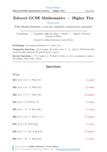 Functions (Composite and Inverse) | 40 Worked Examples | Edexcel GCSE Higher Maths