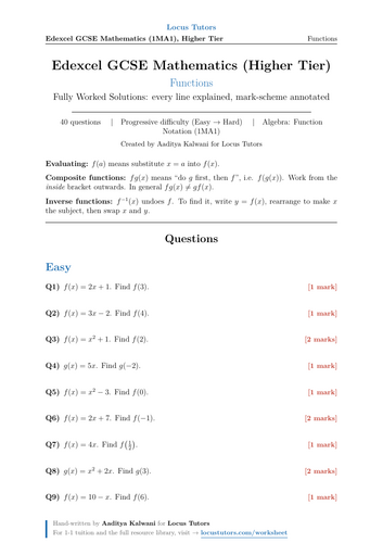 Functions (Composite and Inverse) | 40 Worked Examples | Edexcel GCSE Higher Maths