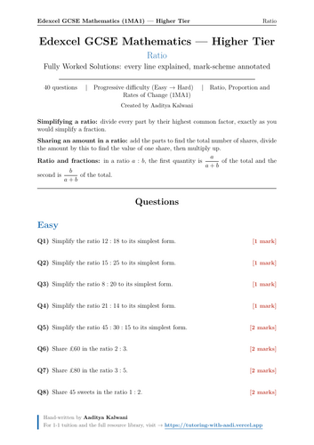 Ratio | 40 Worked Examples | Edexcel GCSE Higher Maths
