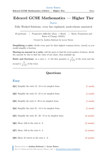 Ratio | 40 Worked Examples | Edexcel GCSE Higher Maths