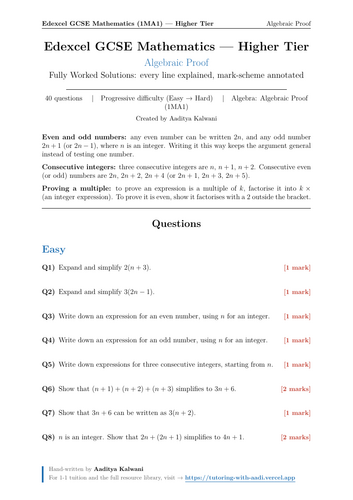 Algebraic Proof | 40 Worked Examples | Edexcel GCSE Higher Maths