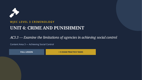 WJEC Level 3 Criminology  Unit 4: Crime and Punishment | Full Lesson Bundle (9 Lessons + Exam Quest