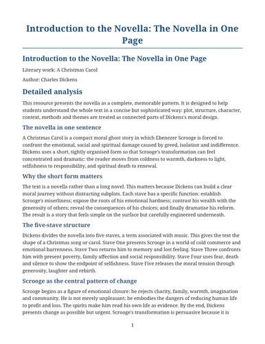 A Christmas Carol – The Novella in One Page