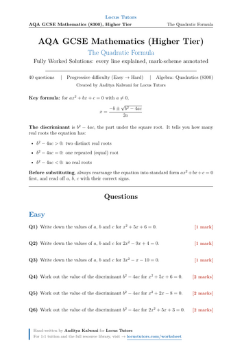 The Quadratic Formula | 40 Worked Examples | AQA GCSE Higher Maths