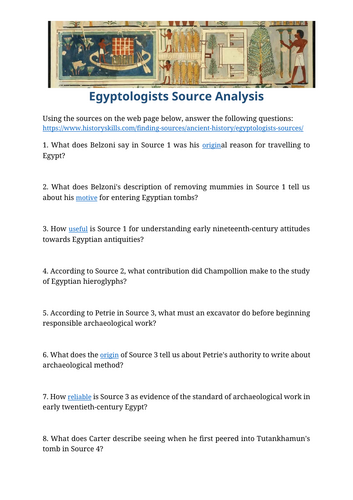 Famous Egyptologists Source Analysis Worksheet
