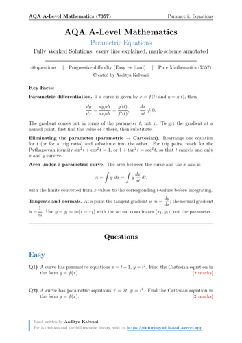 Parametric Equations | 40 Worked Examples | AQA A-Level Maths