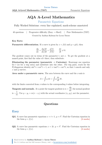 Parametric Equations | 40 Worked Examples | AQA A-Level Maths