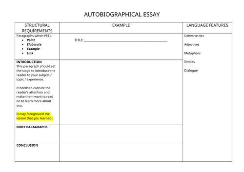 English - Memoirs / Autobiographical Essays - Exemplar and Template