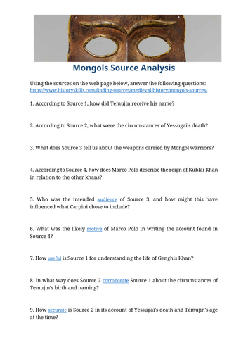 Mongols Source Analysis Worksheet