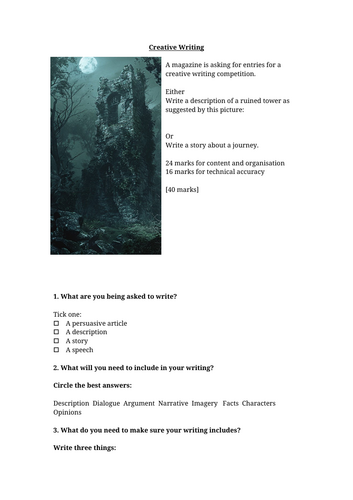 Paper 1 Question 5 - Creative Writing Worksheet