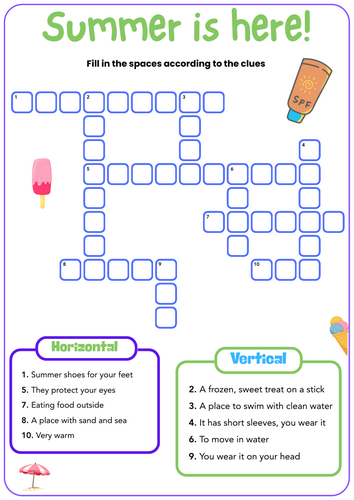 Summer cross word activity KS 2