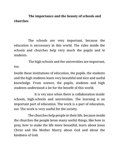The importance and the beauty of the schools and churches