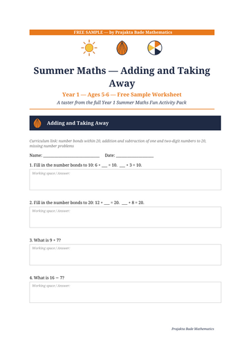 FREE Year 1 Maths | Adding & Taking Away