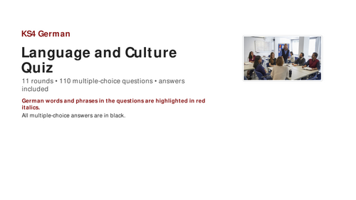 KS4 German Quiz – Eleven Rounds and 110 Questions