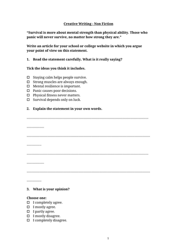 Paper 2 Question 5 - Creative Writing Worksheet