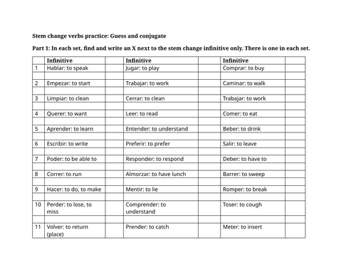 Stem change verbs practice: Guess and conjugate